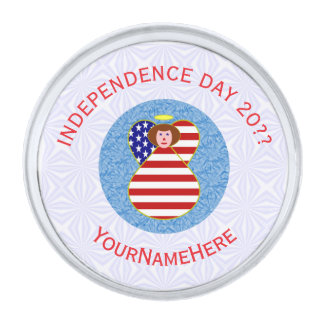 USA Independence Day Angel Flag Personalized Round Silver Finish Lapel Pin