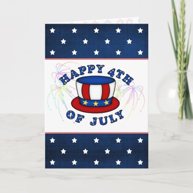 USA Independence Day Card. Uncle Sam's hat, stars Card (Front)