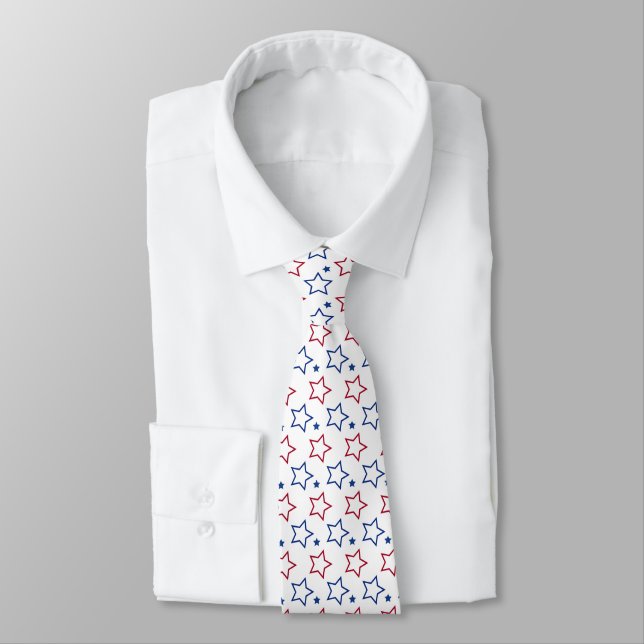 USA Independence Day Patriotic Stars PatterN Neck Tie (Tied)