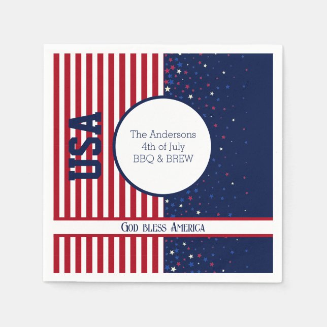 USA Independence God Bless America 4th July Party Napkins (Front)