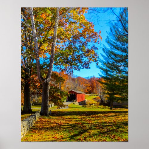 USA Indiana Cateract Falls Covered Bridge Poster