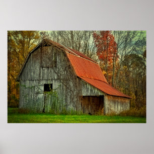 USA, Indiana. rural landscape, vine-covered barn Poster