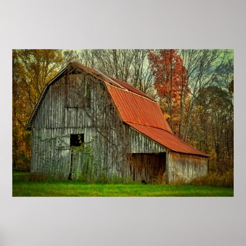 USA Indiana rural landscape vine_covered barn Poster