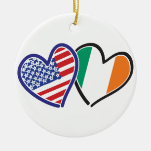 USA Ireland Heart Flags Ceramic Ornament