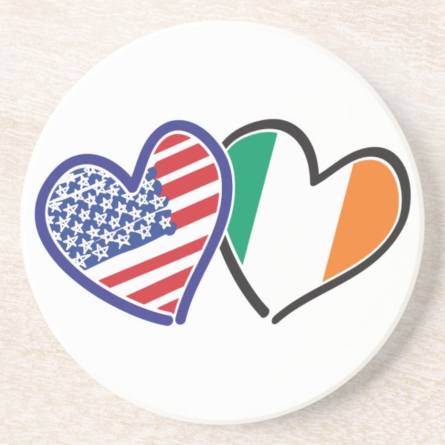 USA Ireland Heart Flags Drink Coaster (Front)