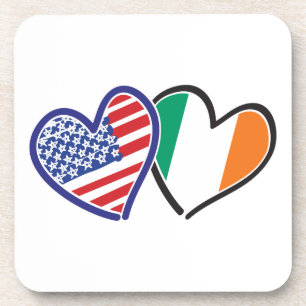 USA Ireland Heart Flags Drink Coaster