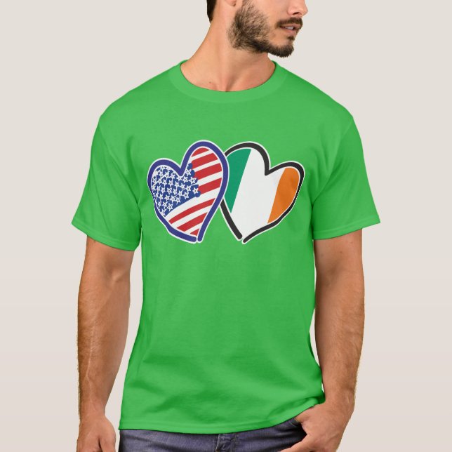 USA Ireland Heart Flags T-Shirt (Front)