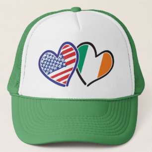 USA Ireland Heart Flags Trucker Hat