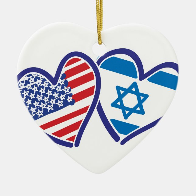 USA Israel Heart Flag Ceramic Ornament (Front)