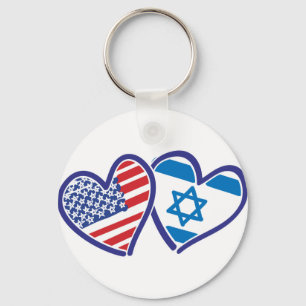 USA Israel Heart Flag Keychain
