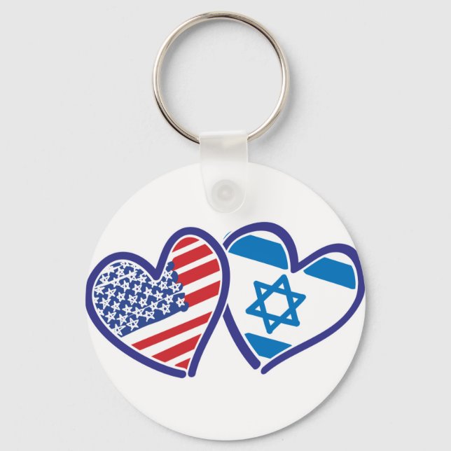 USA Israel Heart Flag Keychain (Front)