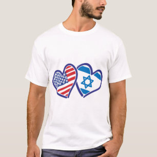 USA Israel Love Hearts T-Shirt
