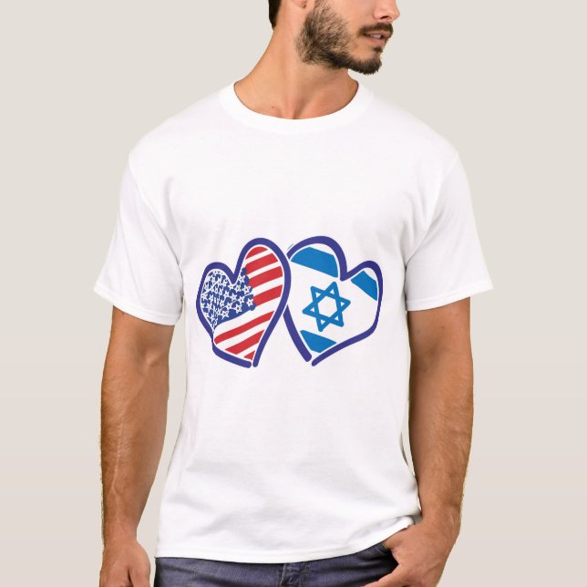USA Israel  Love Hearts T-Shirt (Front)
