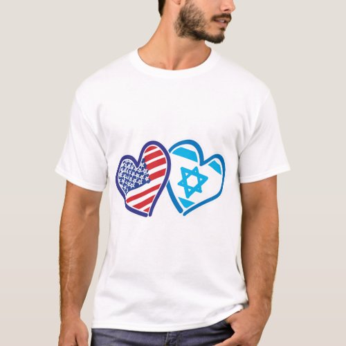 USA Israel Love Hearts T_Shirt