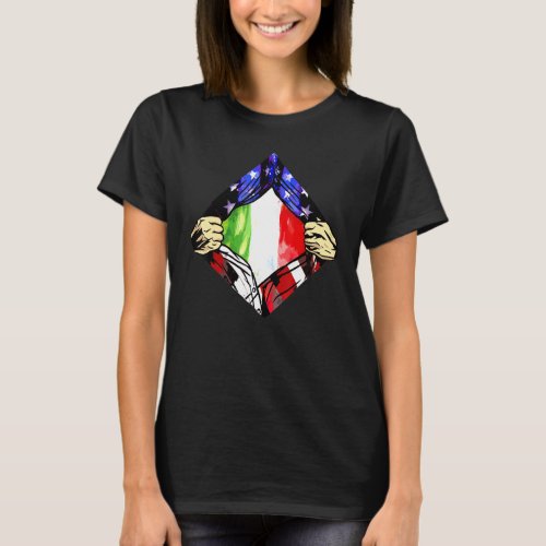 Usa Italy Flag Half American Half Italian Roots T_Shirt