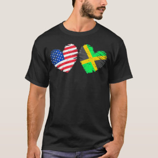 Usa Jamaica Flag Heart Valentines Day Jamaican Ame T-Shirt