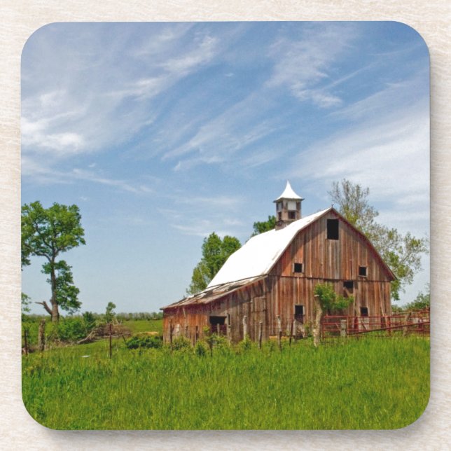 USA, Kansas. Old Red Barn Drink Coaster (Front)