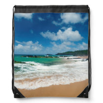 USA, Kauai, Hawaii. A Woman Strolls The Rocks Drawstring Bag USA, Kauai, Hawaii. A Woman Strolls The Rocks Drawstring Bag