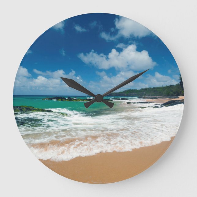 USA, Kauai, Hawaii. A Woman Strolls The Rocks Large Clock (Front)