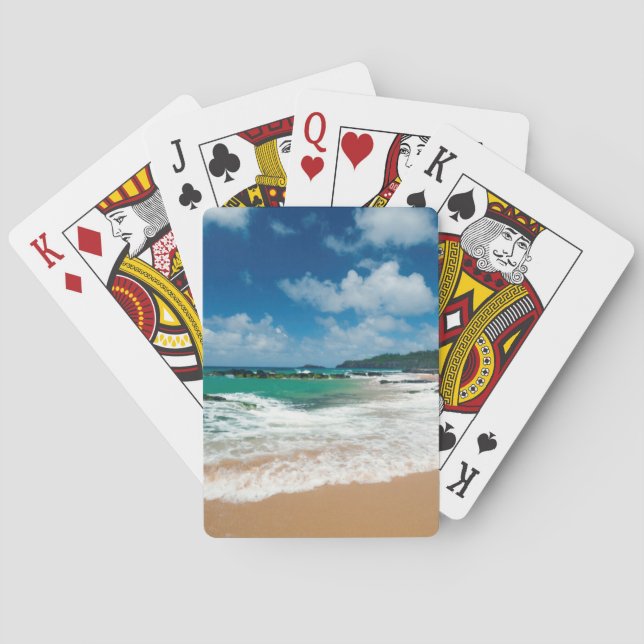 USA, Kauai, Hawaii. A Woman Strolls The Rocks Poker Cards (Back)