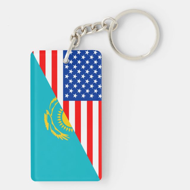 usa Kazakhstan country half flag america symbol Keychain (Back)