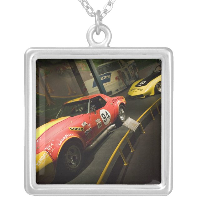 USA, Kentucky, Bowling Green: National Corvette 4 Silver Plated Necklace (Front)