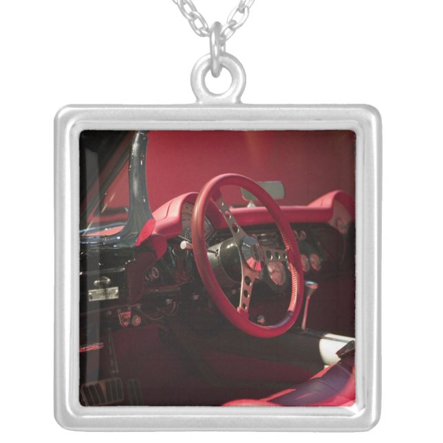 USA, Kentucky, Bowling Green: National Corvette Silver Plated Necklace (Front)
