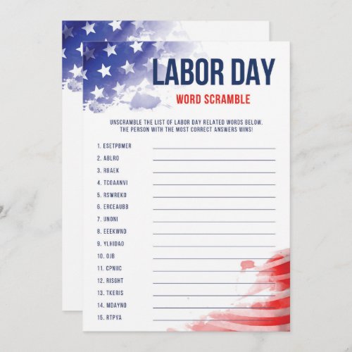 USA Labor Day Game For Kids Word Scramble