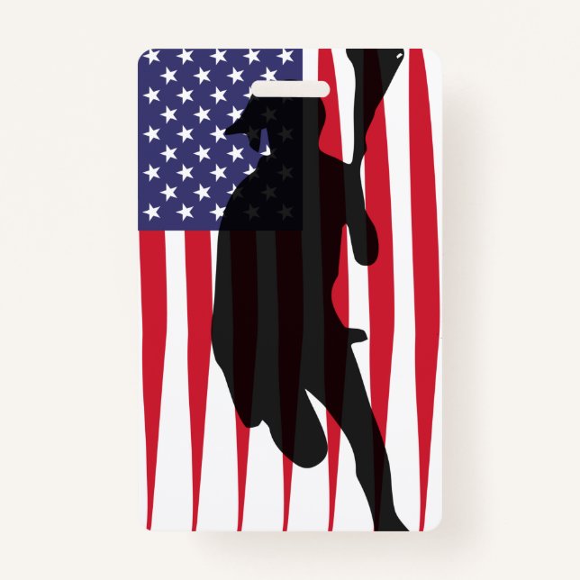 USA Lacrosse unlimited America flag lax player T-S Badge (Front)