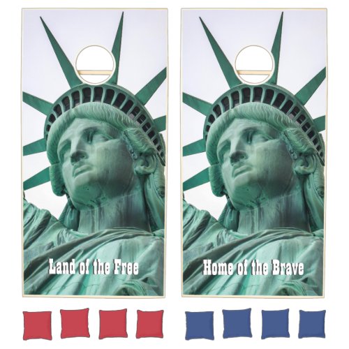 USA Lady Liberty  Land Of Free Home Of Brave Cornhole Set