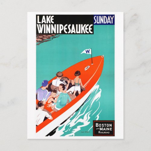 USA Lake Winnipesaukee Restored Vintage Poster Postcard