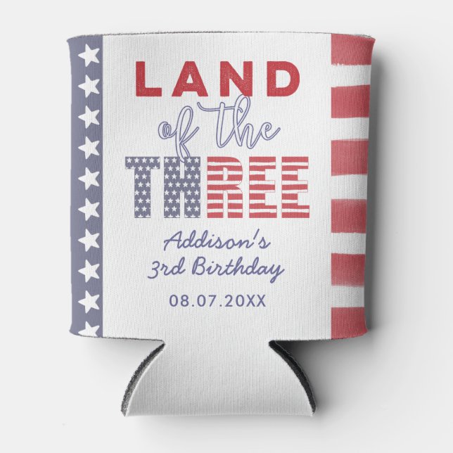 USA Land Of The Three 3rd Birthday Party Favor Can Can Cooler (Front)