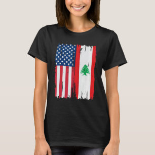 USA Lebanon Half american Flag Roots T-Shirt
