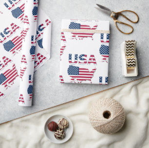 USA Lettering and Map on Flag Political Patriotic Wrapping Paper