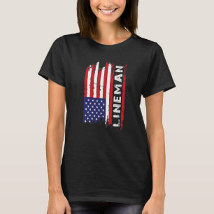 USA Lineman 4th of July American Football Flag T-Shirt