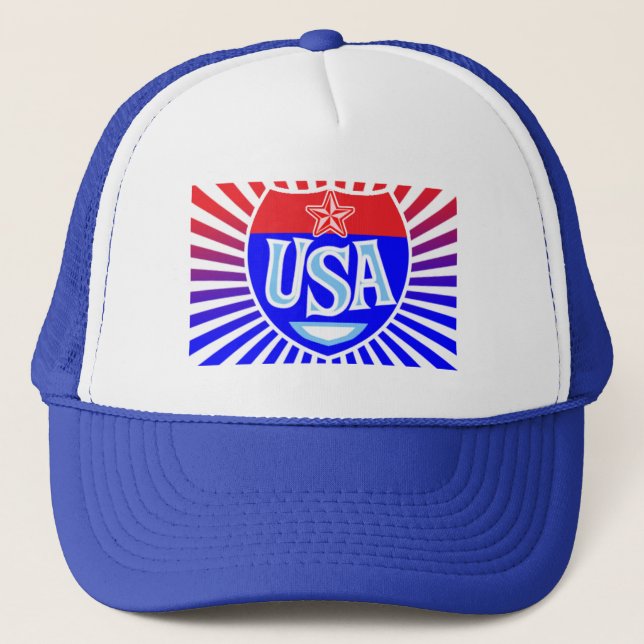 USA Logo Patriotic American Lettered Sign Trucker Hat (Front)