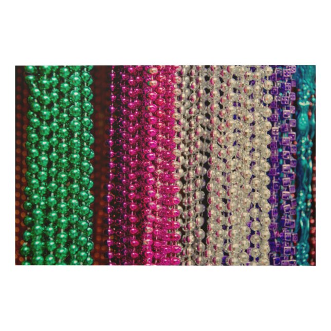 USA, Louisiana, New Orleans. Mardi Gras Beads Wood Wall Art (Front)