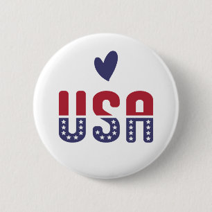 USA Love American Flag Red White Blue Patriotic  Button