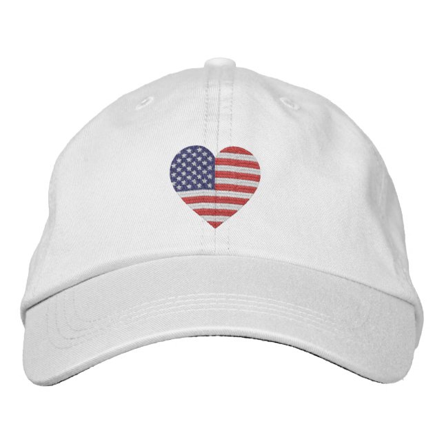USA Love Heart Flag Embroidered Baseball Cap (Front)