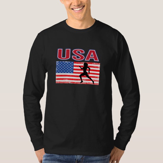 Usa Loves Track And Field Summer Games American Fl T-Shirt (Front)