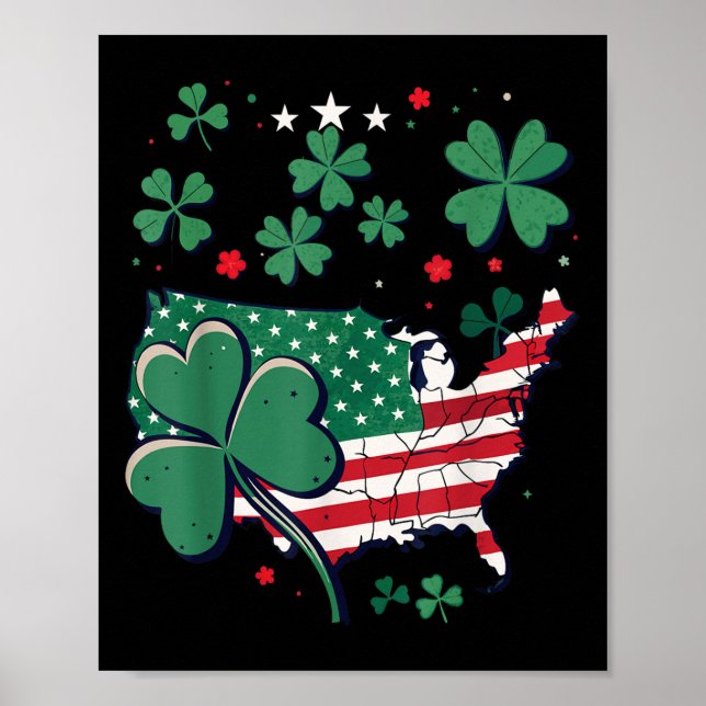 Usa Lucky Clover Map - Patriotic American St. Poster (Front)