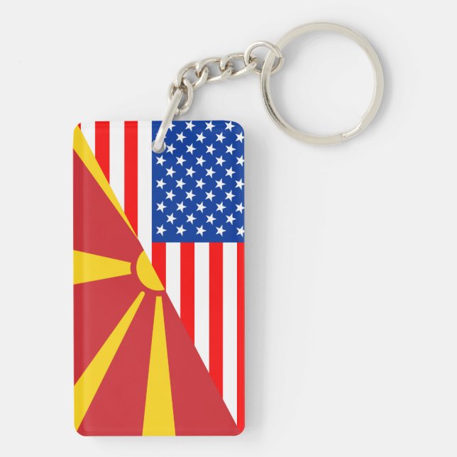usa macedonia country half flag america symbol keychain (Back)