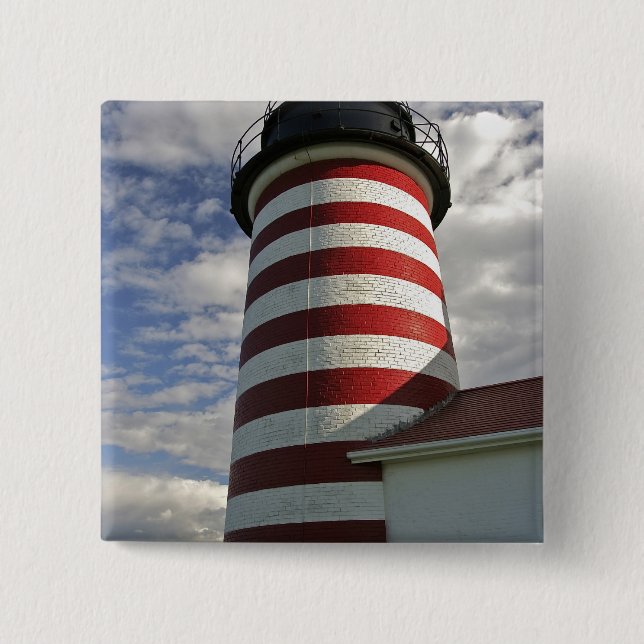 USA, Maine, Lubec. West Quoddy Head LIghthouse Button (Front)