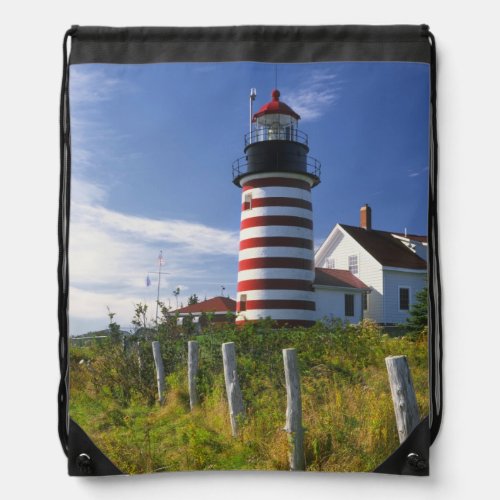 USA Maine Lubec West Quoddy Head Lighthouse Drawstring Bag