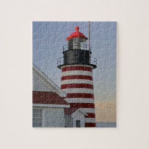 USA, Maine, Lubec. West Quoddy Head Lighthouse, Jigsaw Puzzle