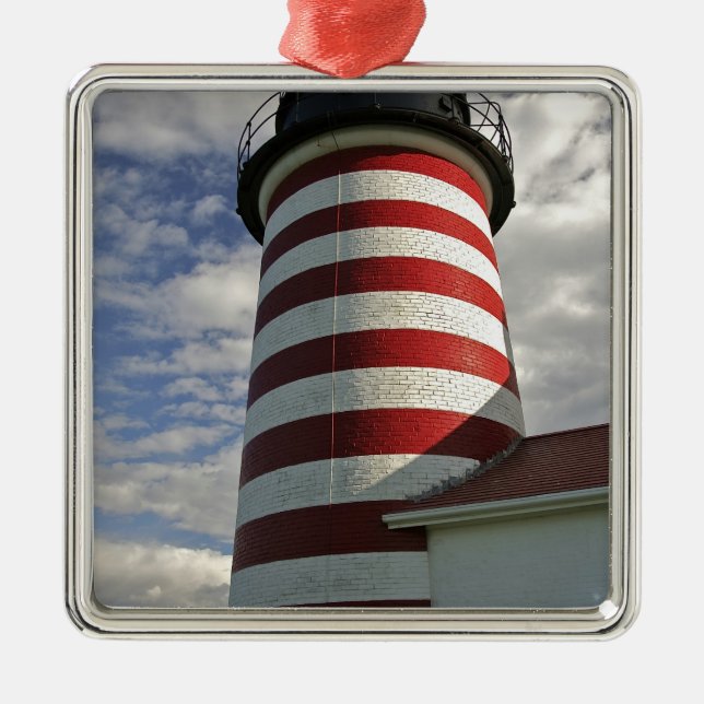 USA, Maine, Lubec. West Quoddy Head LIghthouse Metal Ornament (Front)
