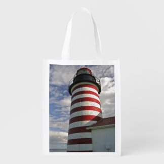 USA, Maine, Lubec. West Quoddy Head LIghthouse Reusable Grocery Bag