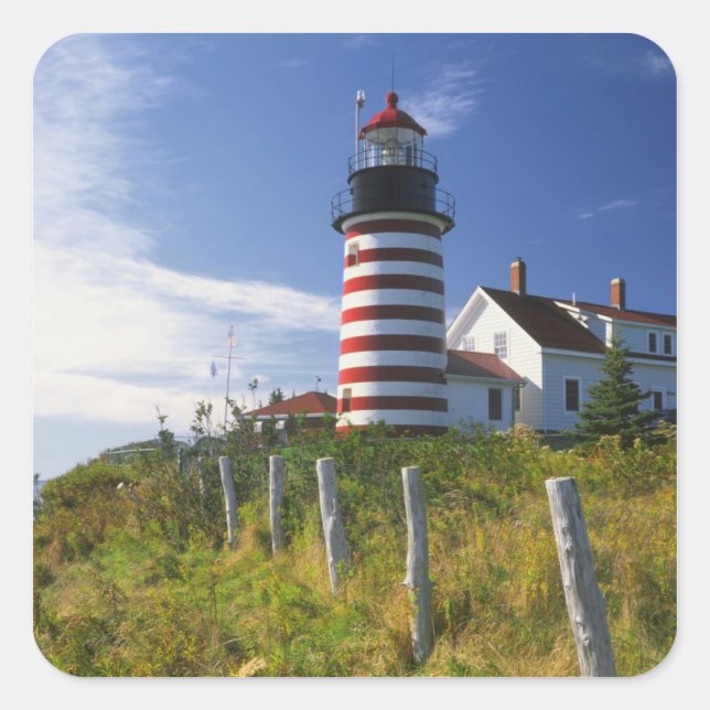 USA, Maine, Lubec. West Quoddy Head Lighthouse Square Sticker (Front)