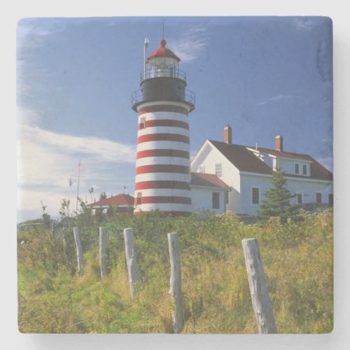 USA Maine Lubec West Quoddy Head Lighthouse Stone Coaster