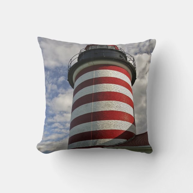 USA, Maine, Lubec. West Quoddy Head LIghthouse Throw Pillow (Front)